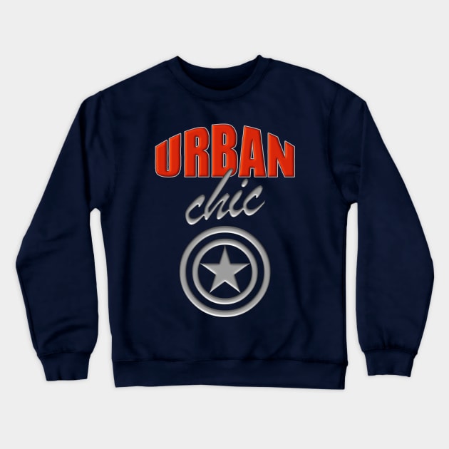 Urban Chic Fiery Orange-Red And Metallic Silver Logo-Style Design Crewneck Sweatshirt by Suzette Ransome Illustration & Design